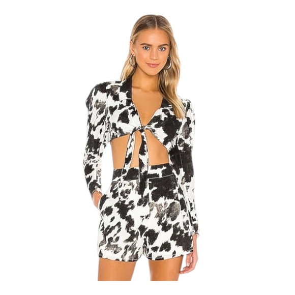 WeWoreWhat Tops - WeWoreWhat Cow Print Tie Front Cropped Bisou Top Size M